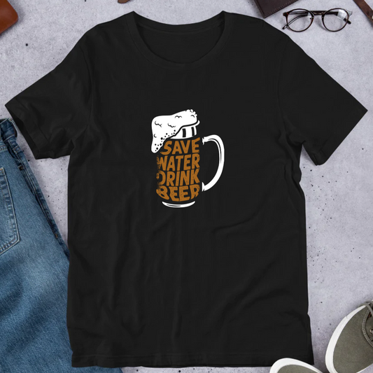「 Save Water Drink Beer - ビールは水分補給」誕生日プレゼントにも最適！居酒屋・飲み会で話題の面白tシャツ｜日本酒・ビール・焼酎・ウイスキー好きにおすすめ