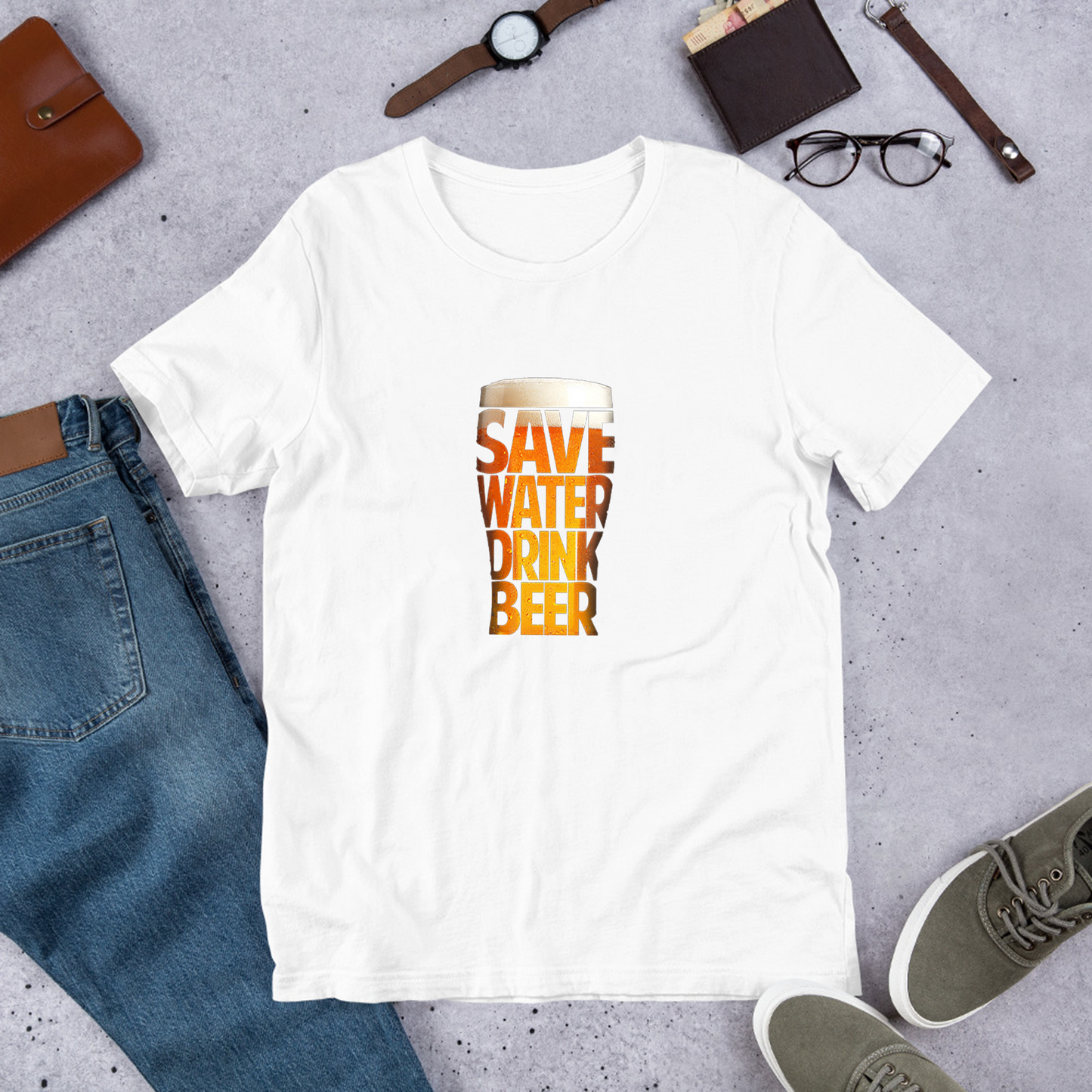 「 SAVE WATER DRINK BEER 」誕生日プレゼントにも最適！居酒屋・飲み会で話題の面白tシャツ｜日本酒・ビール・焼酎・ウイスキー好きにおすすめ