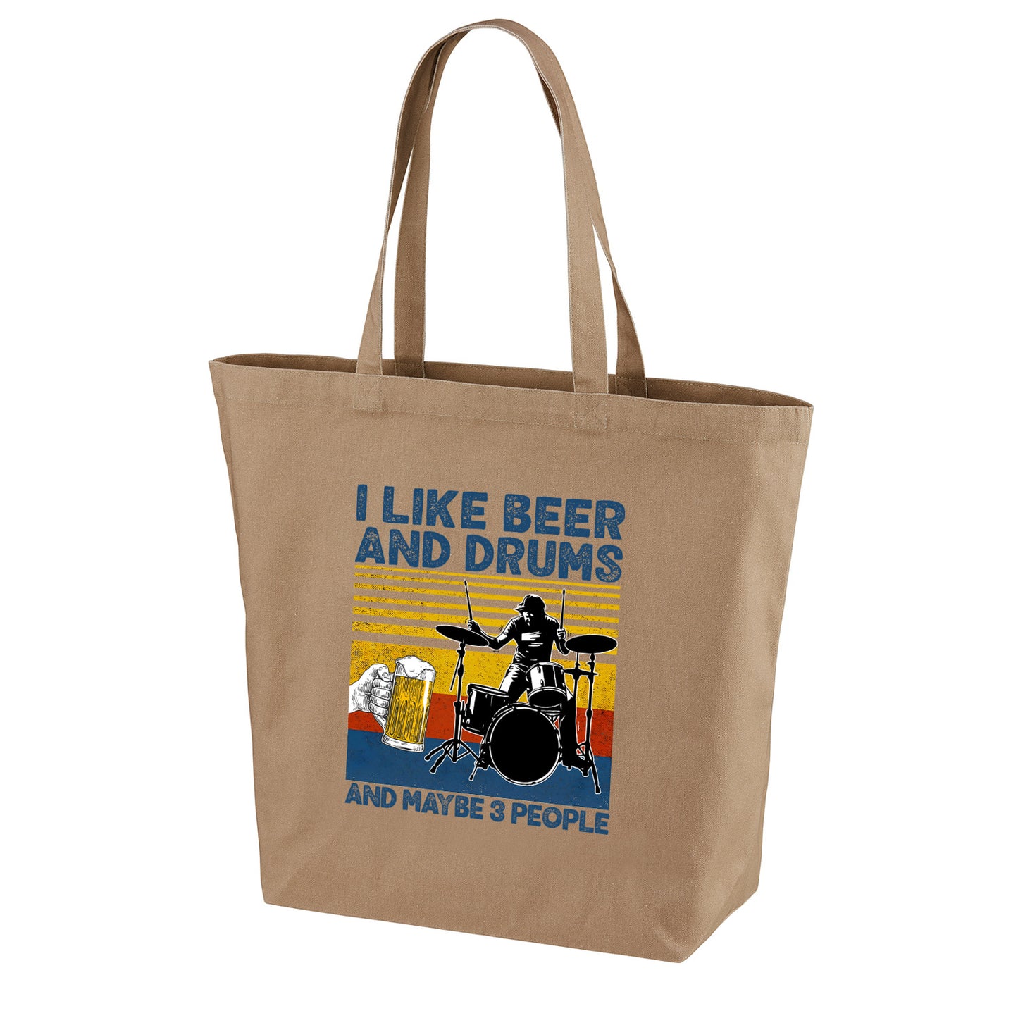 「I LIKE BEER AND MY DRUMS」誕生日プレゼントにも最適！居酒屋・飲み会で話題の面白トートバッグ｜日本酒・ビール・焼酎・ウイスキー好きにおすすめ