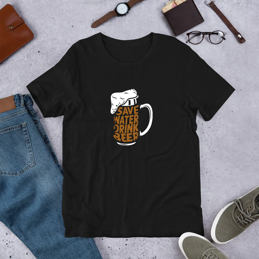 「 Save Water Drink Beer - ビールは水分補給」誕生日プレゼントにも最適！居酒屋・飲み会で話題の面白tシャツ｜日本酒・ビール・焼酎・ウイスキー好きにおすすめ