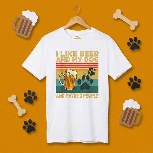 犬とビール好きTシャツ「I LIKE BEER AND MY DOG」 | 飲み会・誕生日プレゼントに