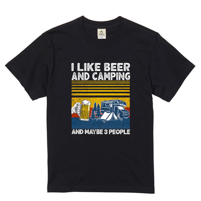 「I LIKE BEER AND MY CAMPING」ビール＆キャンプが好きTシャツ