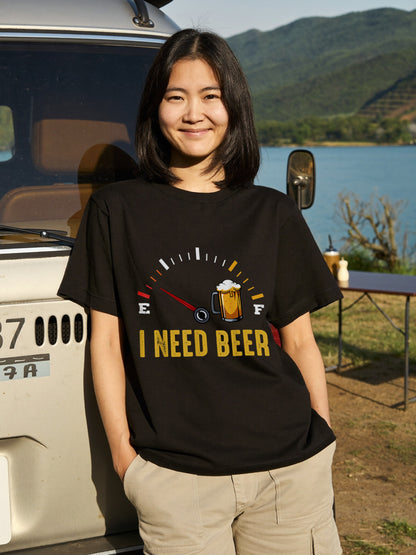 「I NEED BEER 」燃料メーター Tシャツ ｜ ビール好き・おもしろ・飲み会に人気