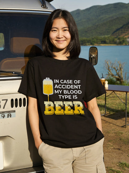 In Case of Accident My Blood Type is Beer Tシャツ ｜ ビール好き・お酒・おもしろ・ジョークに人気