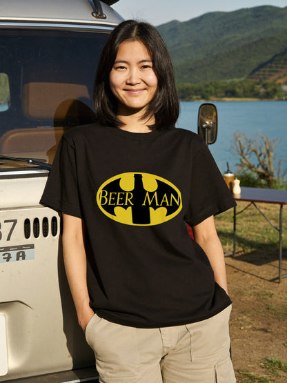 BEER MAN 蝙蝠ロゴ Tシャツ ｜ ビール好き・ヒーロー・おもしろ・パロディに人気
