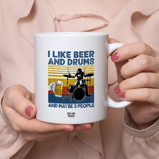 マグカップ ビールイラスト I LIKE BEER AND DRUMS｜ビール好きにおすすめ プレゼントにも最適