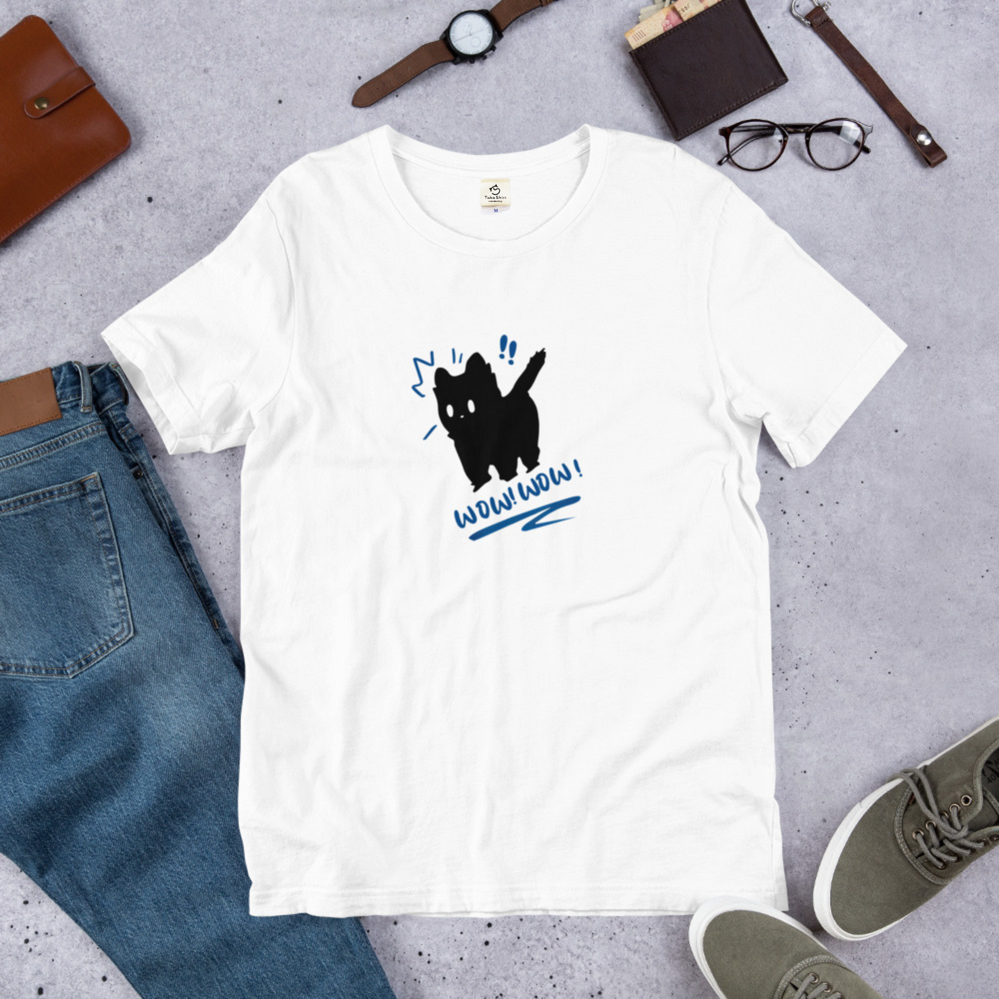 猫tシャツ ねこ 可愛い猫イラスト WOW! ビックリした！｜アダルト&キッズサイズ.