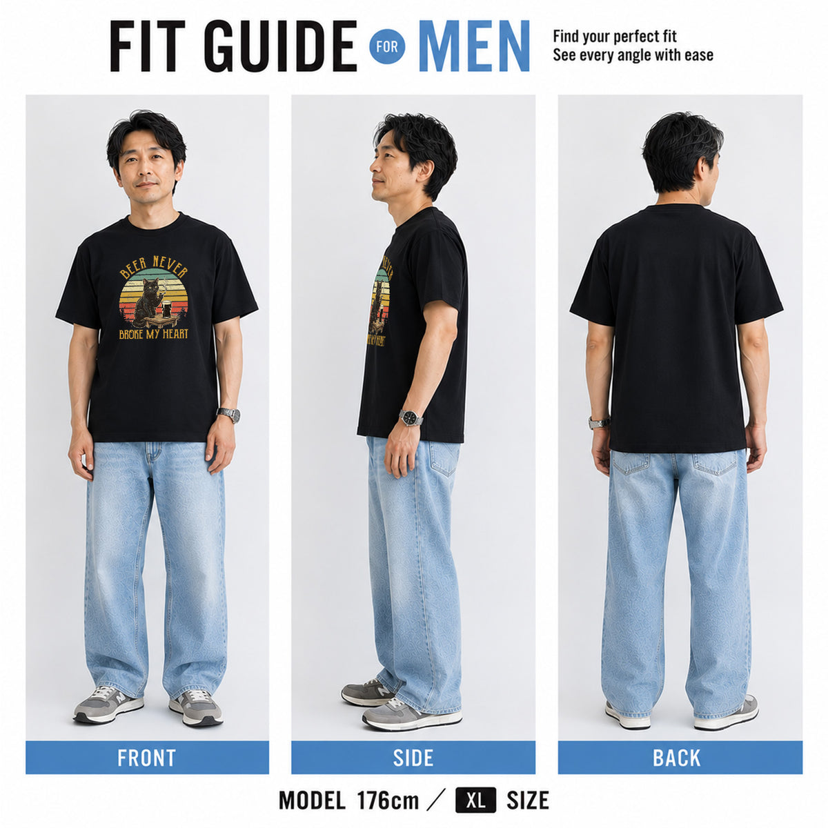 レトロ黒猫 ビール Tシャツ｜猫好き・ビール好きへのギフトに人気 | Drunkmode
