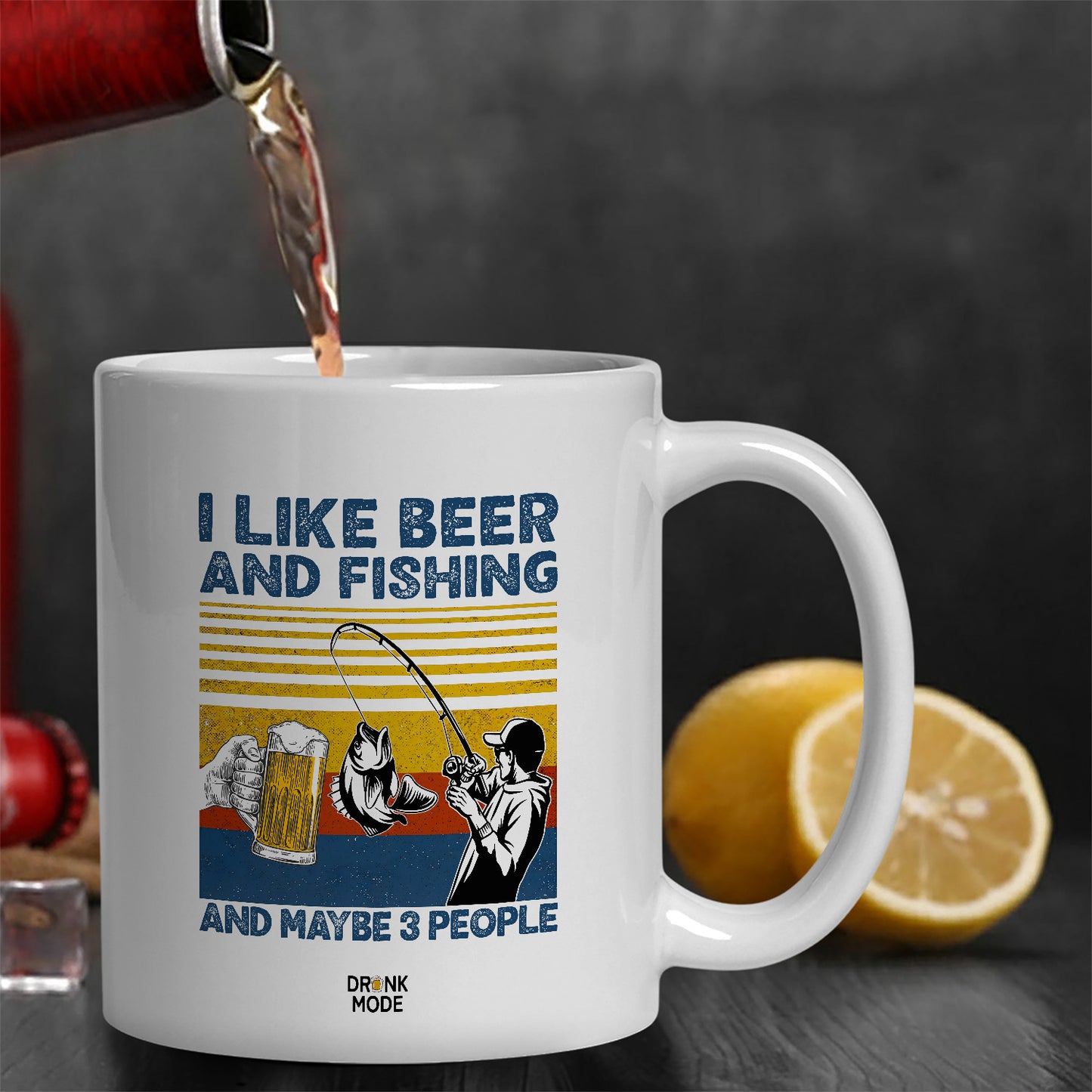 マグカップ ビールイラスト I LIKE BEER AND FISHING｜ビール好きにおすすめ プレゼントにも最適