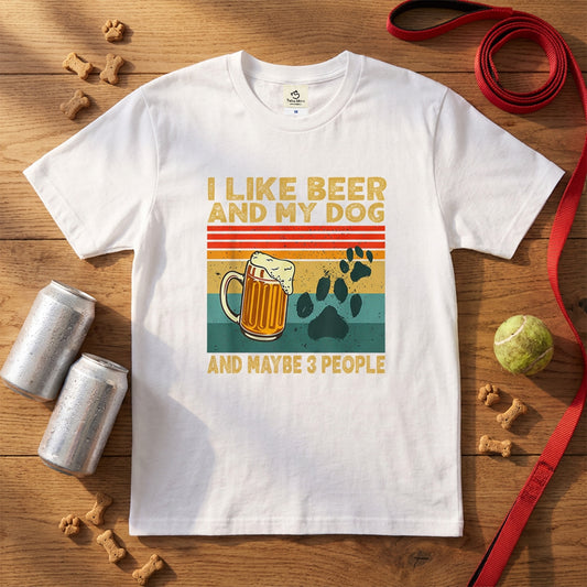 犬とビール好きTシャツ「I LIKE BEER AND MY DOG」 | 飲み会・誕生日プレゼントに