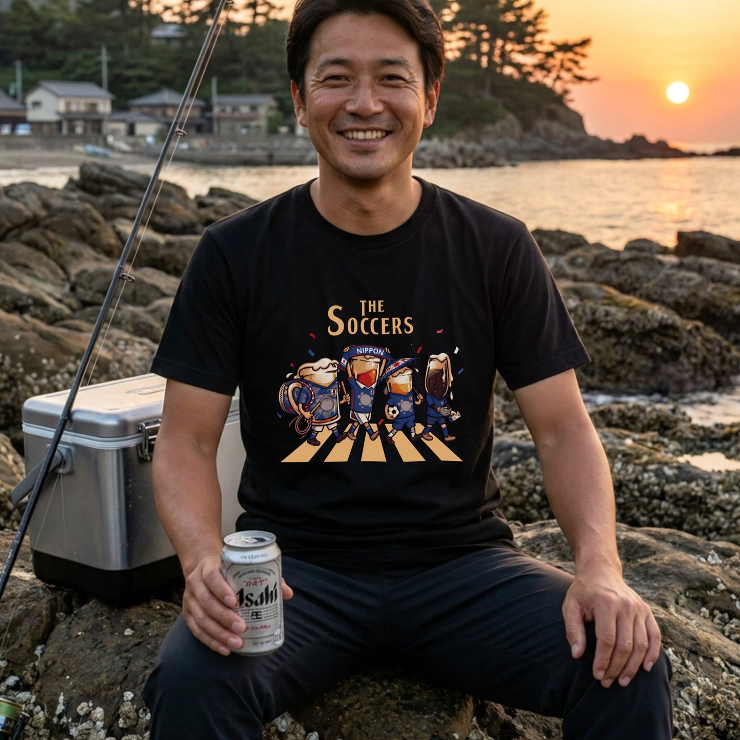 THE SOCCERS | ビールたちの日本代表応援 横断歩道 面白Tシャツ【サッカーファン・飲み会・ギフトに最適】