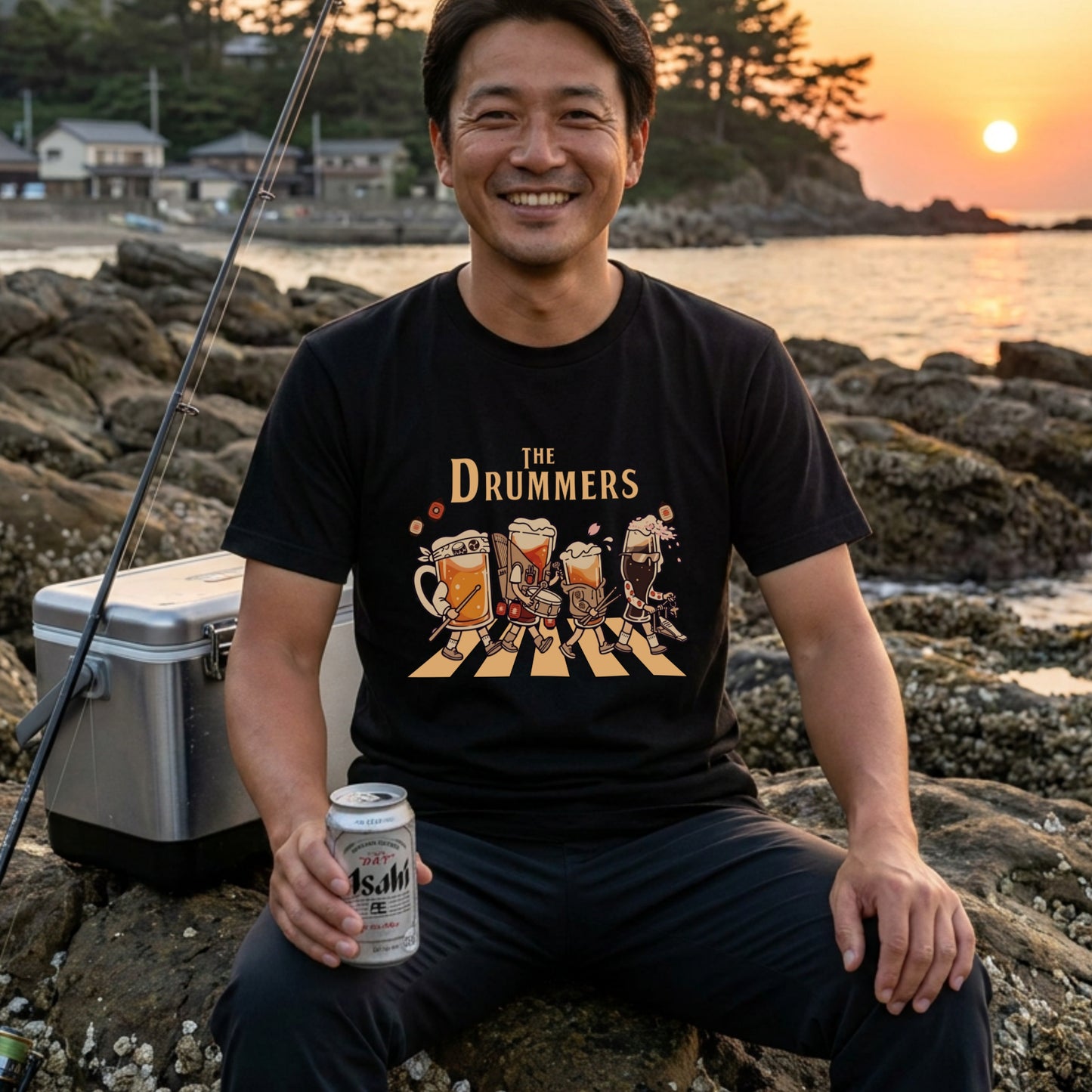THE DRUMMERS | ビールたちのドラム演奏 横断歩道 面白Tシャツ【ドラム好き・ビール好き・ギフトに最適】