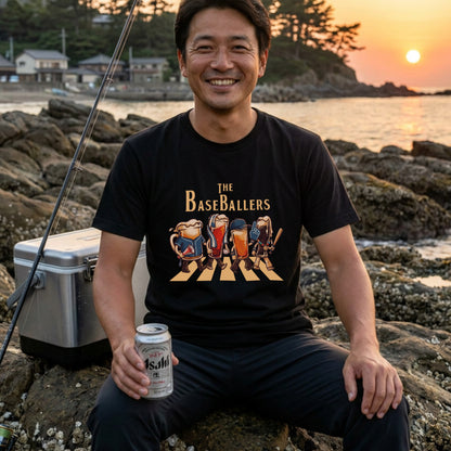 THE BASEBALLERS W | ビールたちの全力応援 横断歩道 面白Tシャツ【野球ファン・父の日ギフトに最適】