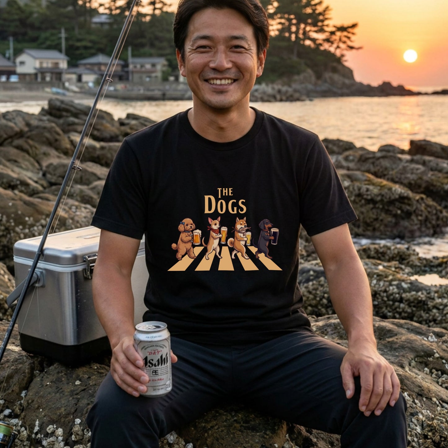 THE DOGS | 柴犬・プードル・チワワ・ダックスの乾杯 横断歩道 面白Tシャツ【愛犬家・ビール好き・ギフトに最適】