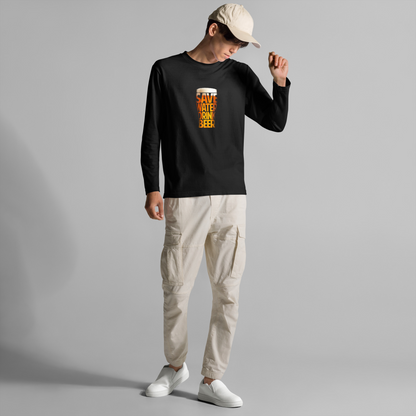 「SAVE WATER DRINK BEER」誕生日プレゼントにも最適！居酒屋・飲み会で話題の面白長袖tシャツ｜日本酒・ビール・焼酎・ウイスキー好きにおすすめ