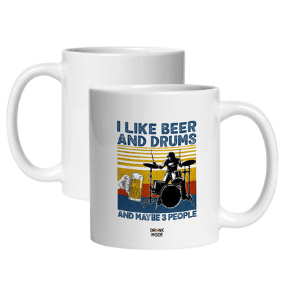 マグカップ ビールイラスト I LIKE BEER AND DRUMS｜ビール好きにおすすめ プレゼントにも最適