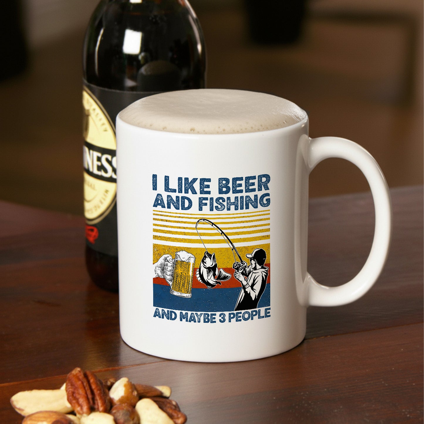 マグカップ ビールイラスト I LIKE BEER AND FISHING｜ビール好きにおすすめ プレゼントにも最適