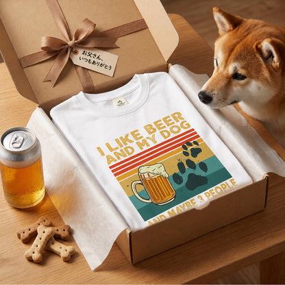 犬とビール好きTシャツ「I LIKE BEER AND MY DOG」 | 飲み会・誕生日プレゼントに