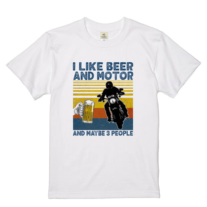 「I LIKE BEER AND MOTOR」ビール＆オートバイクが好き Tシャツ