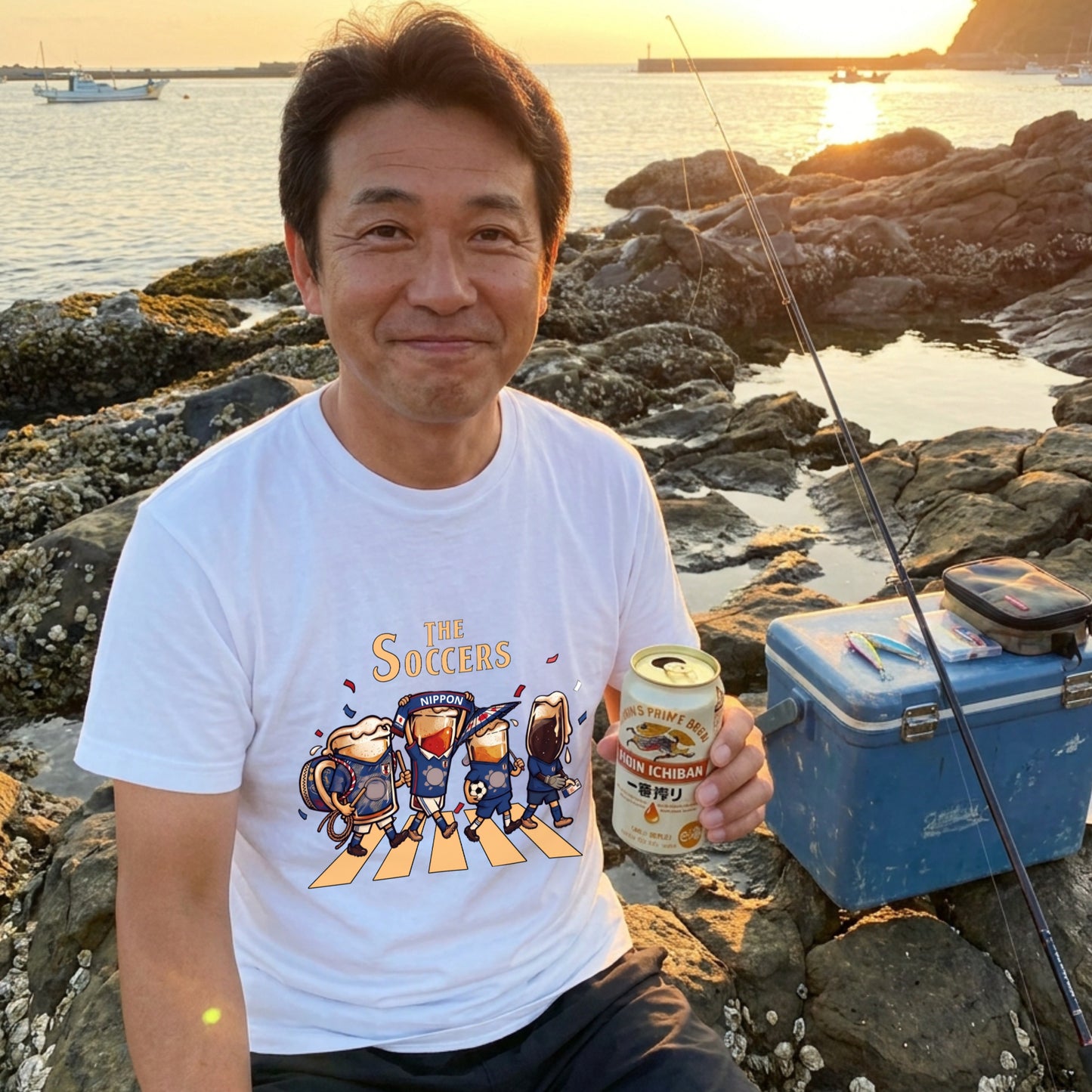 THE SOCCERS | ビールたちの日本代表応援 横断歩道 面白Tシャツ【サッカーファン・飲み会・ギフトに最適】