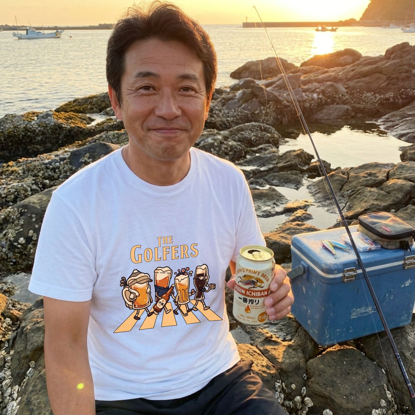 THE GOLFERS | ビールたちのゴルフ 横断歩道 面白Tシャツ【ゴルフ好き・父の日ギフトに最適】