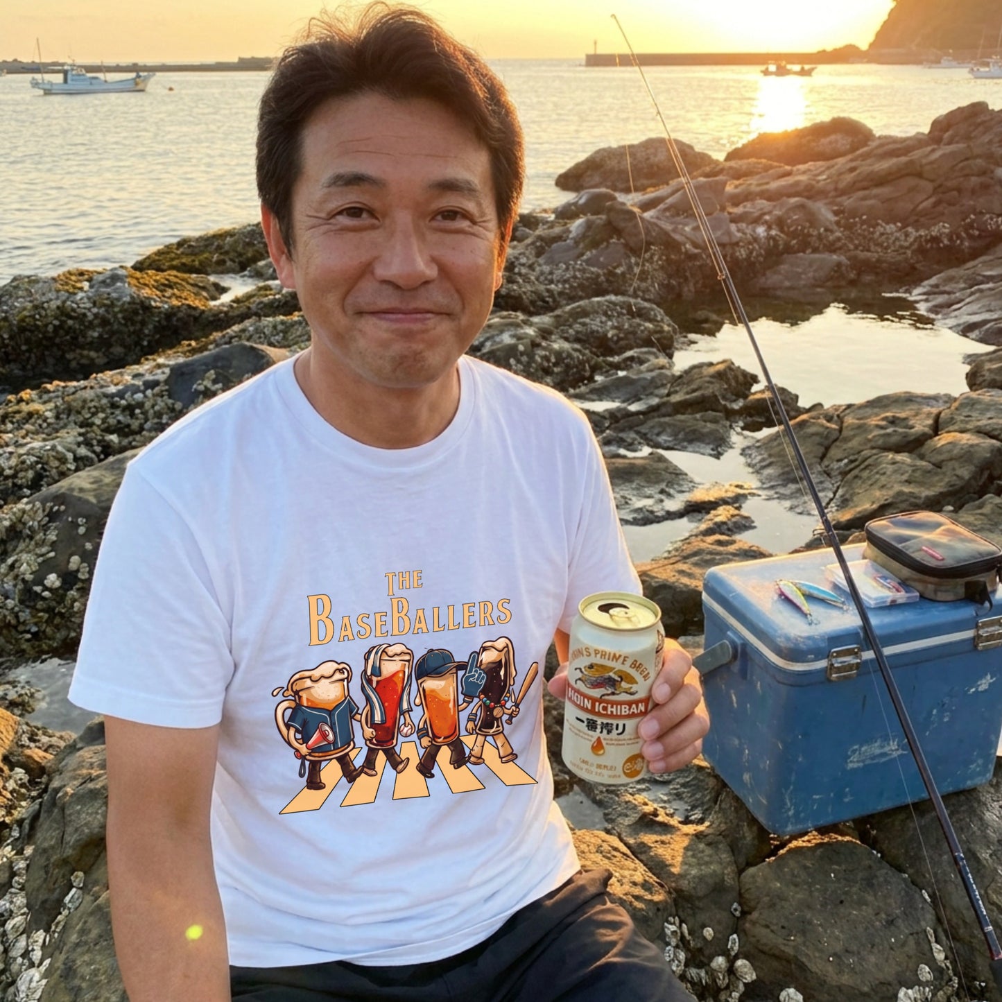 THE BASEBALLERS W | ビールたちの全力応援 横断歩道 面白Tシャツ【野球ファン・父の日ギフトに最適】