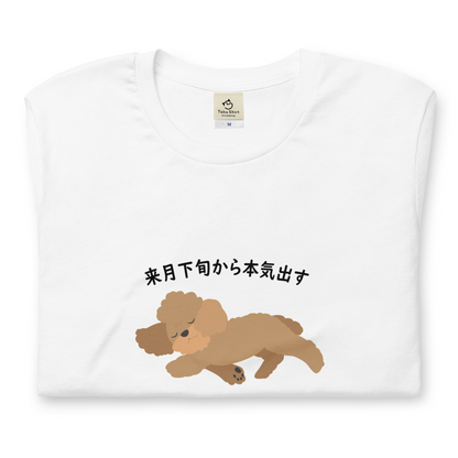 犬 tシャツ 犬イラスト  プードル犬  来月下旬から本気出す ｜アダルト&キッズサイズ.