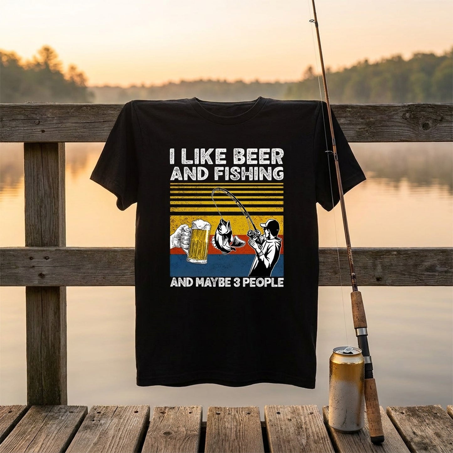 「I LIKE BEER AND FISHING」ビール＆釣り好き Tシャツ