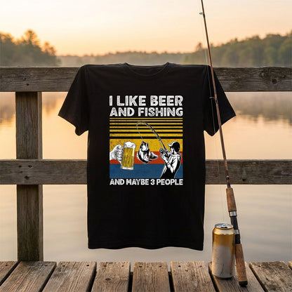 「I LIKE BEER AND FISHING」ビール＆釣り好き Tシャツ