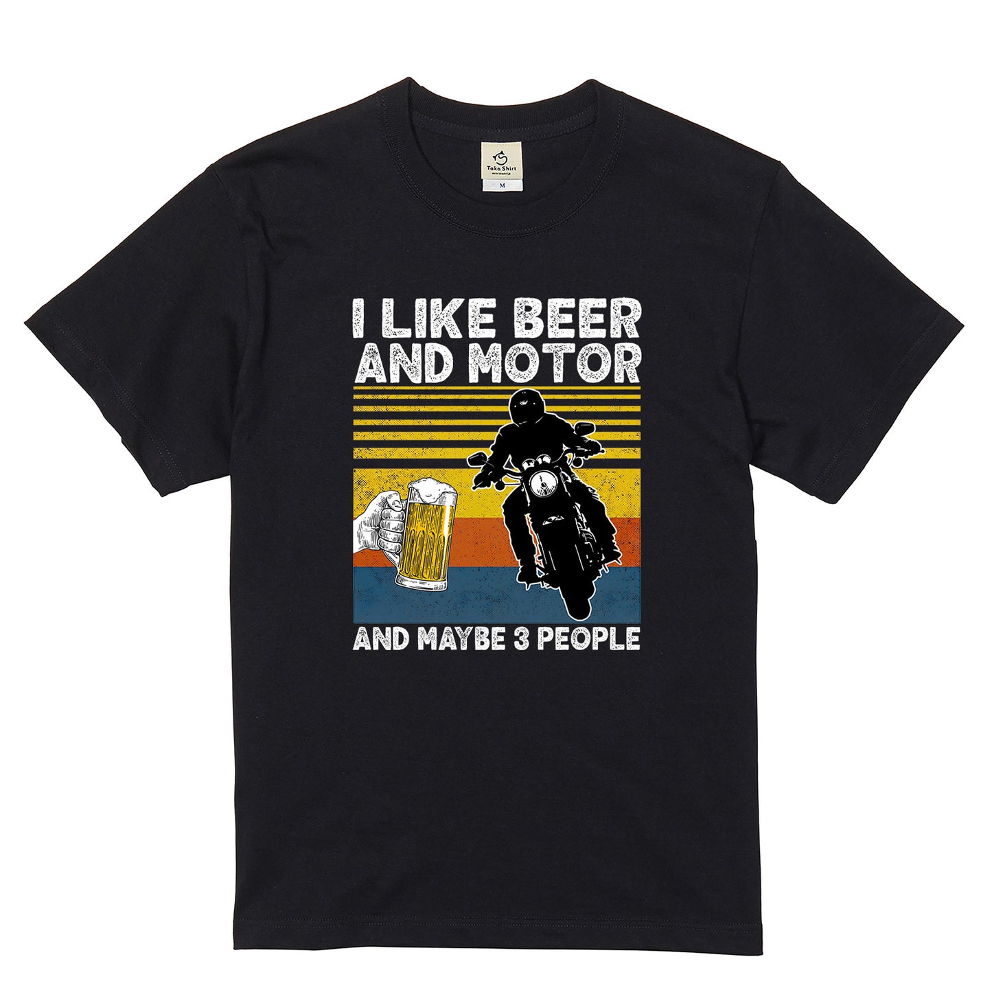 「I LIKE BEER AND MOTOR」ビール＆オートバイクが好き Tシャツ