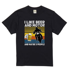 「I LIKE BEER AND MOTOR」ビール＆オートバイクが好き Tシャツ