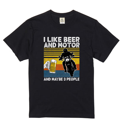 「I LIKE BEER AND MOTOR」ビール＆オートバイクが好き Tシャツ