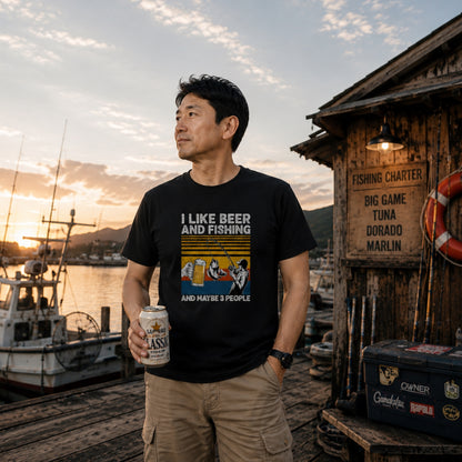 「I LIKE BEER AND FISHING」ビール＆釣り好き Tシャツ