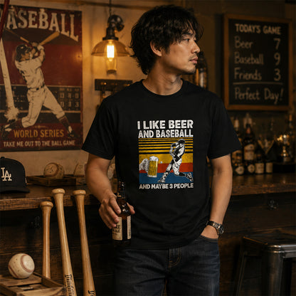 「I LIKE BEER AND BASEBALL」ビール＆野球が好き Tシャツ