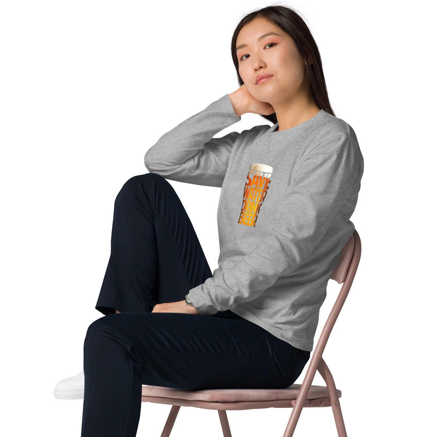 「SAVE WATER DRINK BEER」誕生日プレゼントにも最適！居酒屋・飲み会で話題の面白長袖tシャツ｜日本酒・ビール・焼酎・ウイスキー好きにおすすめ