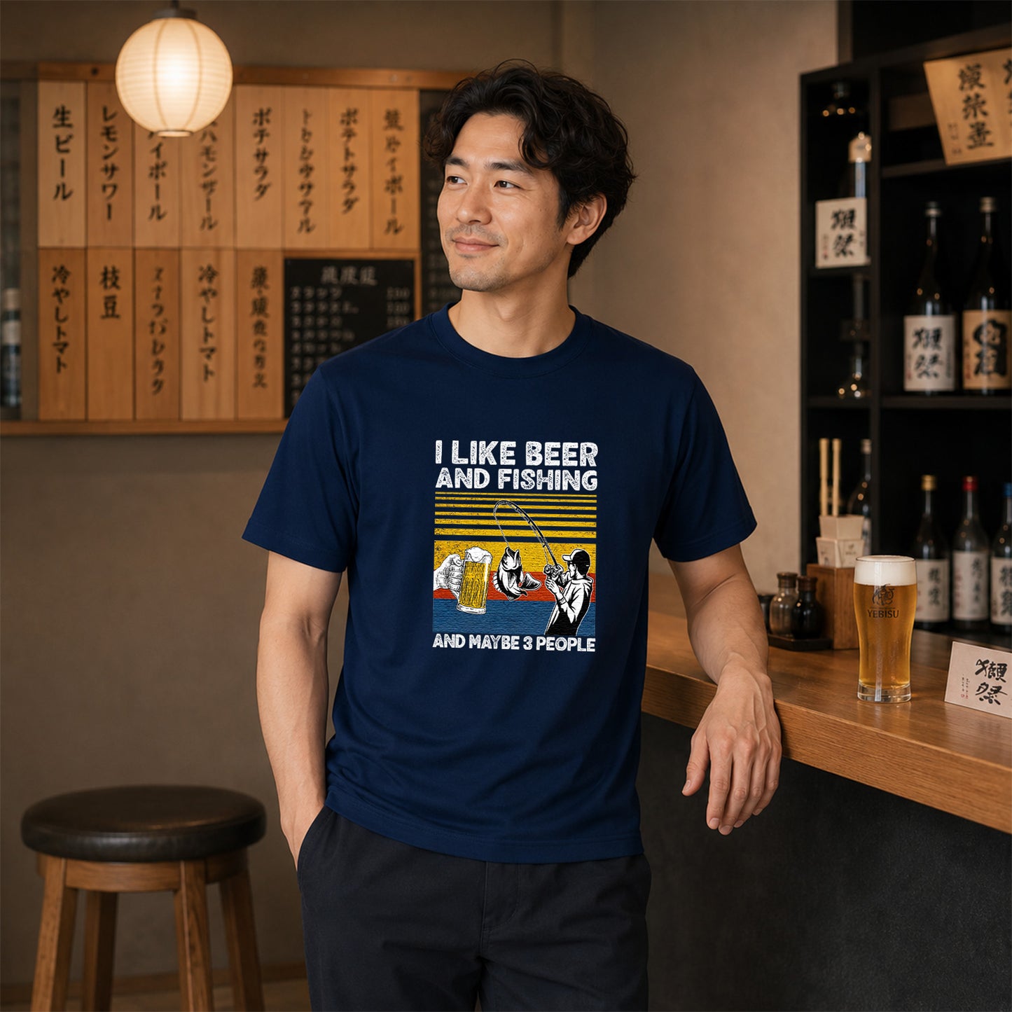 「I LIKE BEER AND FISHING」ビール＆釣り好き Tシャツ