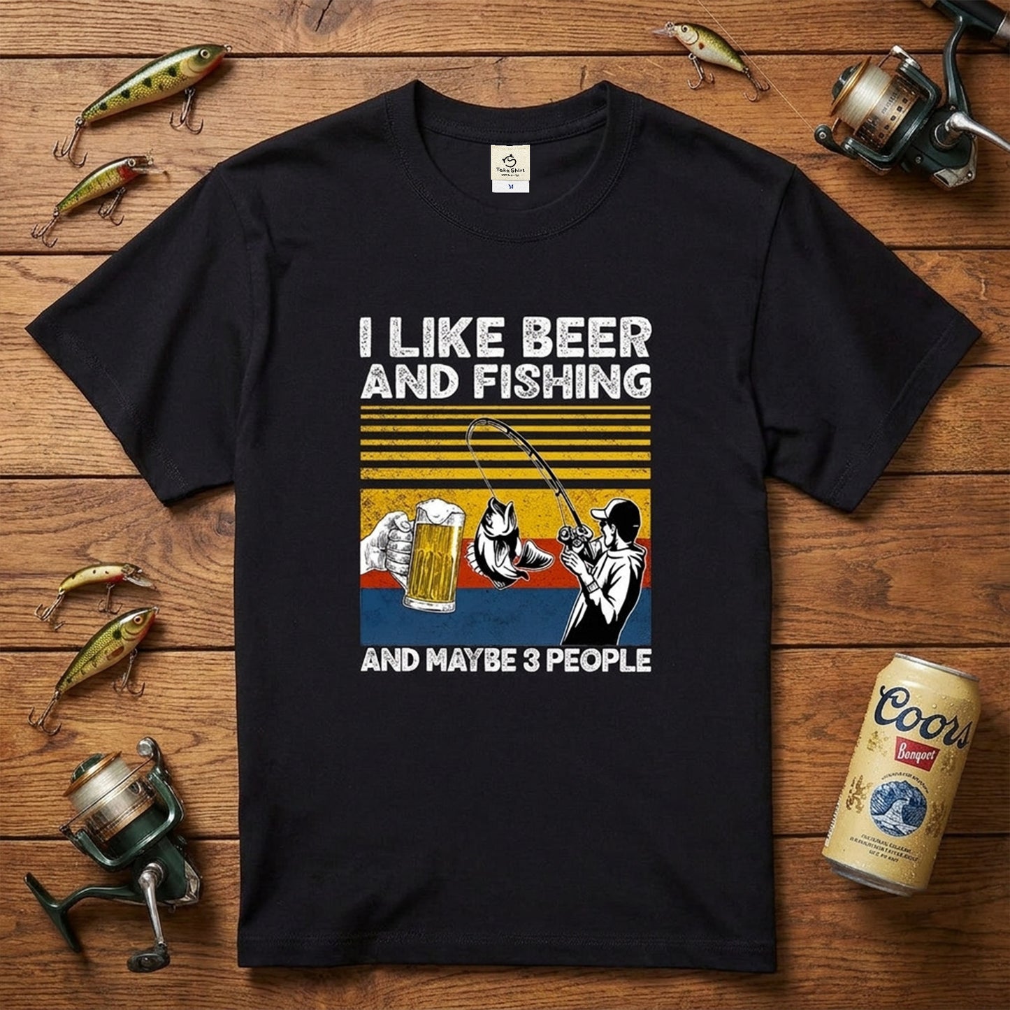 「I LIKE BEER AND FISHING」ビール＆釣り好き Tシャツ