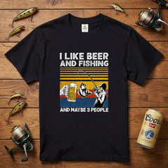 「I LIKE BEER AND FISHING」ビール＆釣り好き Tシャツ