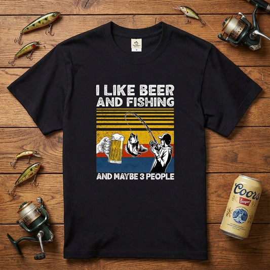 「I LIKE BEER AND FISHING」ビール＆釣り好き Tシャツ