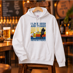 「I LIKE BEER AND TENNIS 」誕生日プレゼントにも最適！居酒屋・飲み会で話題の面白パーカー｜日本酒・ビール・焼酎・ウイスキー好きにおすすめ