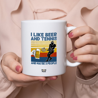 マグカップ ビールイラスト I LIKE BEER AND TENNIS ｜ビール好きにおすすめ プレゼントにも最適