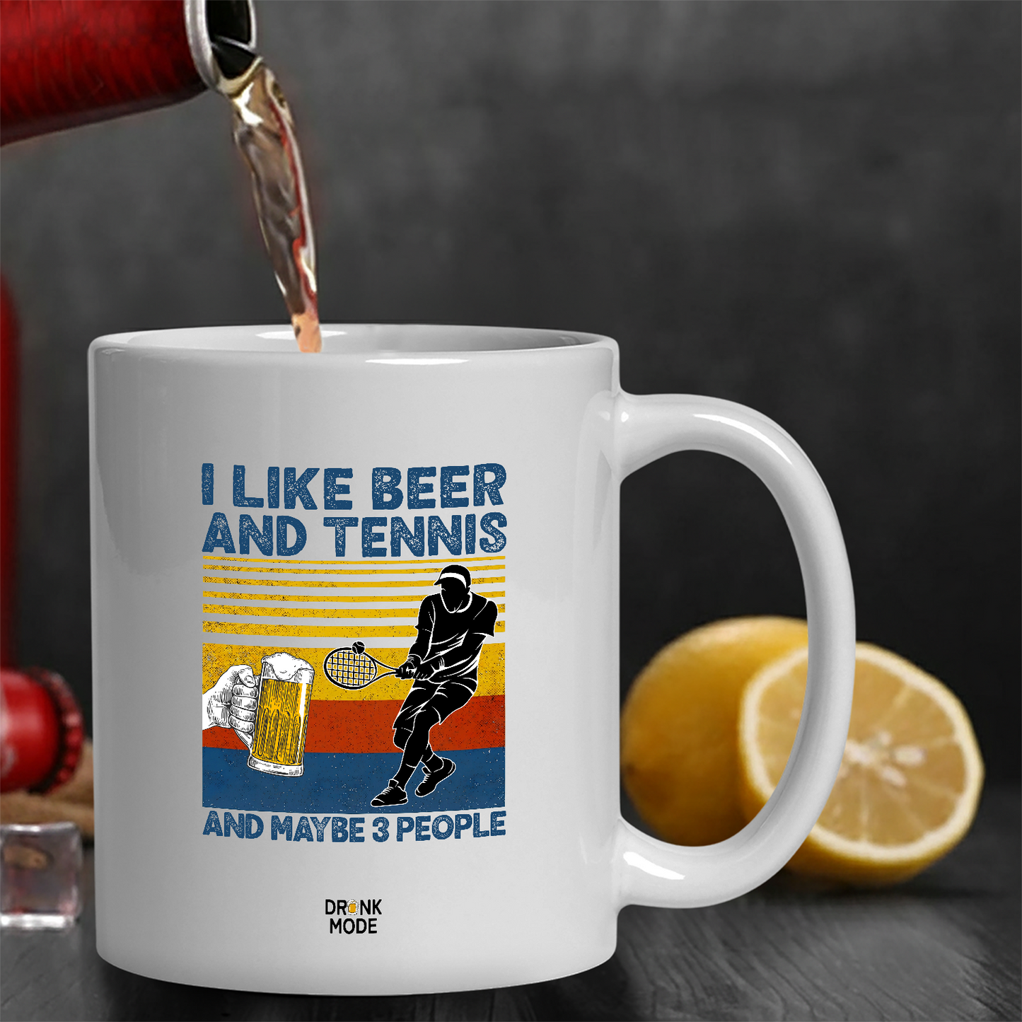 マグカップ ビールイラスト I LIKE BEER AND TENNIS ｜ビール好きにおすすめ プレゼントにも最適