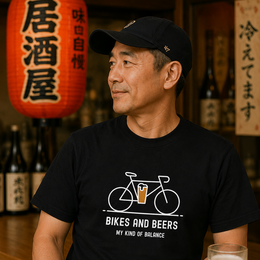 「 BIKES AND BEERS 」誕生日プレゼントにも最適！居酒屋・飲み会で話題の面白tシャツ｜日本酒・ビール・焼酎・ウイスキー好きにおすすめ