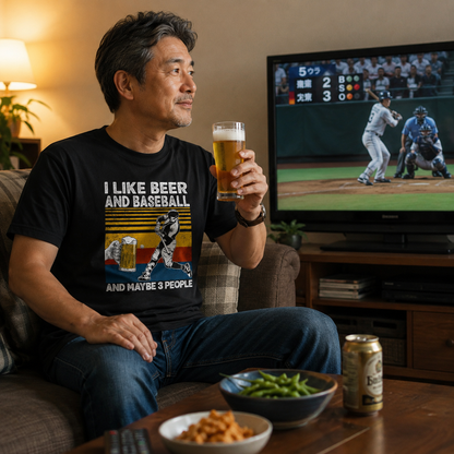 「I LIKE BEER AND BASEBALL」ビール＆野球が好き Tシャツ