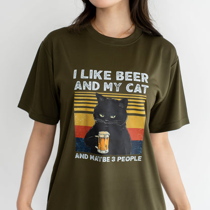 「I LIKE BEER AND MY CAT」ドライシルキータッチTシャツ 誕生日プレゼントにも最適！居酒屋・飲み会で話題の面白｜日本酒・ビール・焼酎・ウイスキー好きにおすすめ