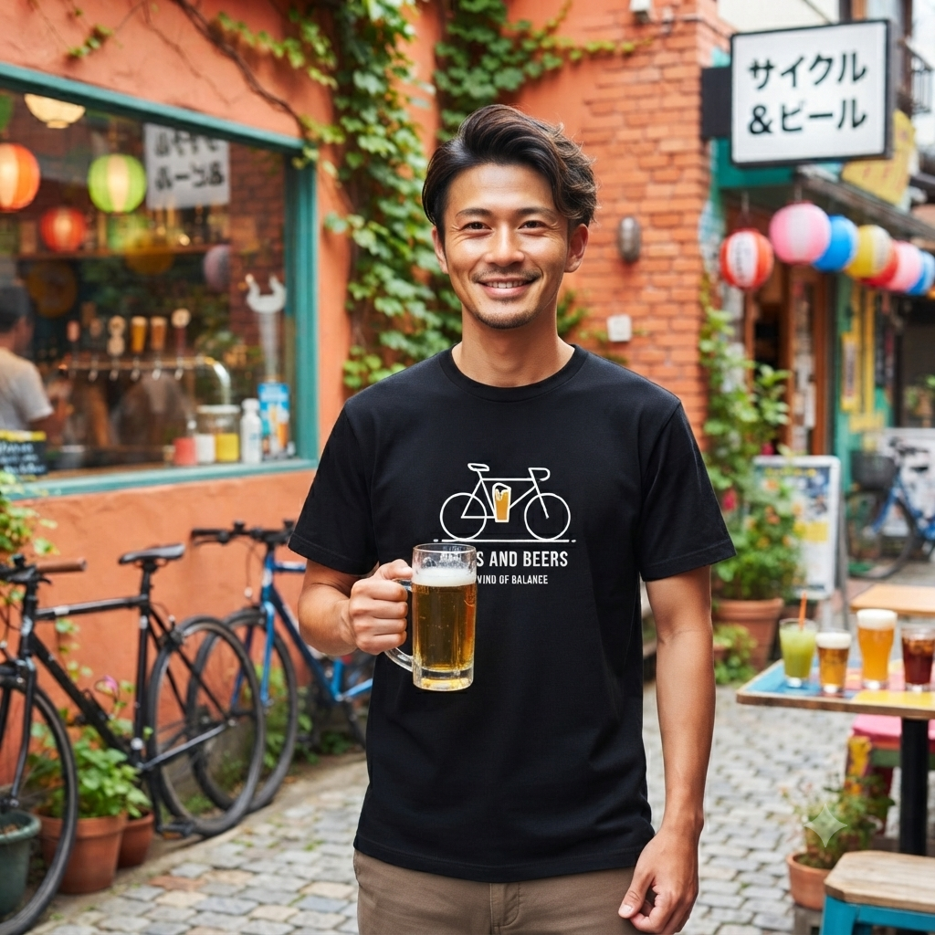 「 BIKES AND BEERS 」誕生日プレゼントにも最適！居酒屋・飲み会で話題の面白tシャツ｜日本酒・ビール・焼酎・ウイスキー好きにおすすめ
