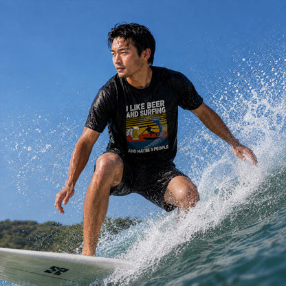 「I LIKE BEER AND SURFING」ビール＆サーフィンが好き Tシャツ