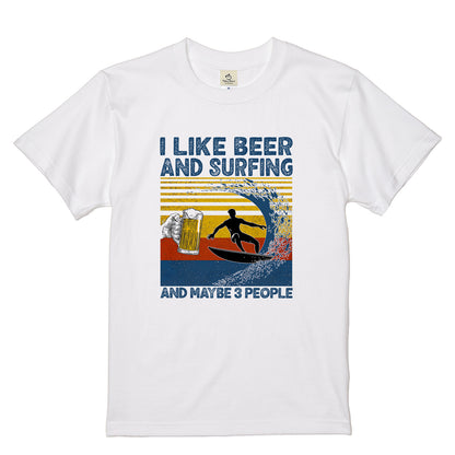 「I LIKE BEER AND SURFING」ビール＆サーフィンが好き Tシャツ