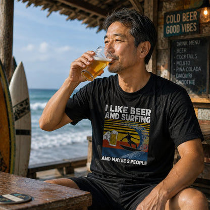 「I LIKE BEER AND SURFING」ビール＆サーフィンが好き Tシャツ