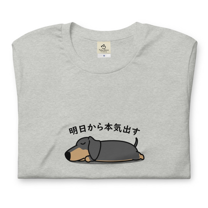 犬 tシャツ 犬イラスト ダックス フンド 明日から本気出す ｜アダルト&キッズサイズ.